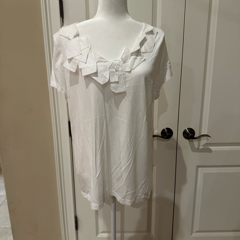 NWT Talbots Cotton blend T shirt with Fan Ruffles Size XL, White